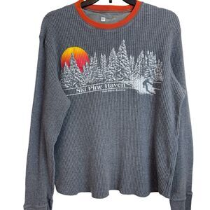 Vintage Gap Shirt Men’s L Gray Thermal Waffle Knit Athletic Y2K Long Sleeves Ski